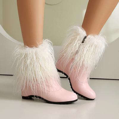 Кисточка Меховая Лоскутная ПУ Милые Теплые Зимние Женские Короткие Ботинки Ультравысокий Наклонный Каблук Боковая Молния Южные Теплые Ботильоны Снежные Ботинки
