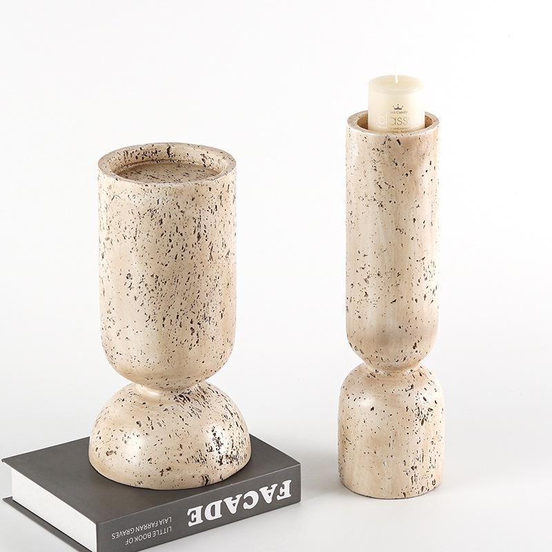 Wabi-Sabi Imitation Travertine Marble Candlestick for Tea Room & Desktop Decor