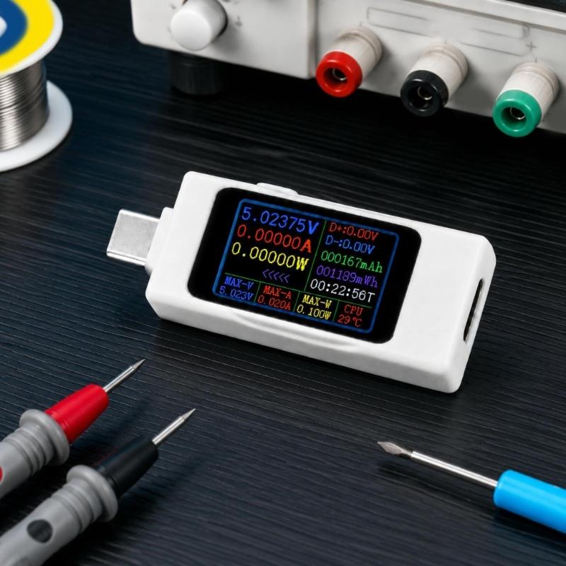 USB-C Измеритель дисплея для обзора данных зарядки, инструмент Type C "папа-мама" с поддержкой двустороннего мониторинга для ежедневного использования устройств на рабочем столе