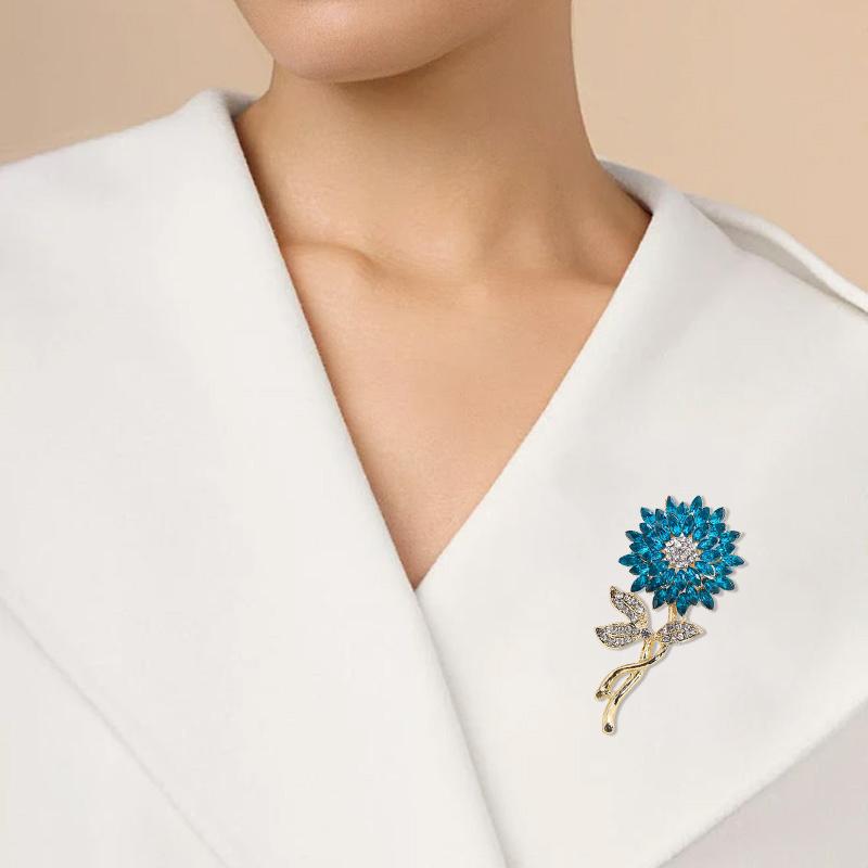 1 шт. Стильная брошь в виде растения для пиджаков Уникальное ювелирное украшение в виде подсолнуха Аксессуар Брошь из эпоксидной смолы ручной работы Блестящая брошь-булавка в виде цветка со стразами