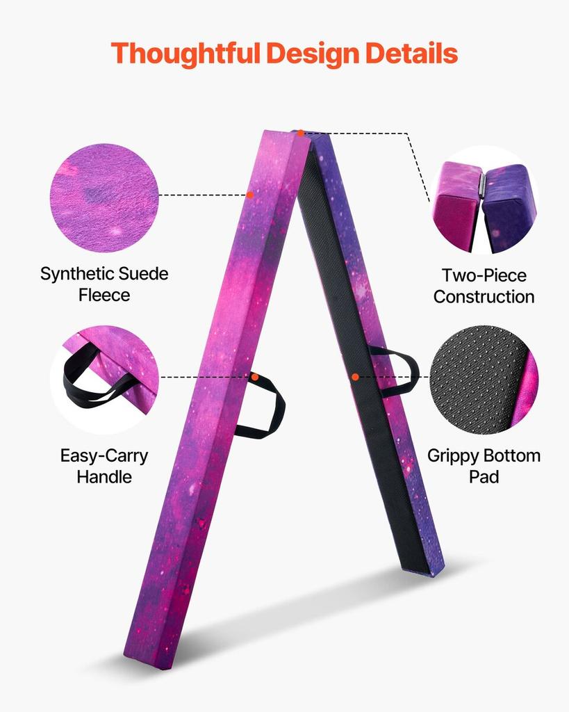 8FT Folding Balance Beam for Kids, 136.1KG Stable Support Gymnastics Floor Beam with Non-Slip Mat, Wood-Core Gymnastics Training Equipment with