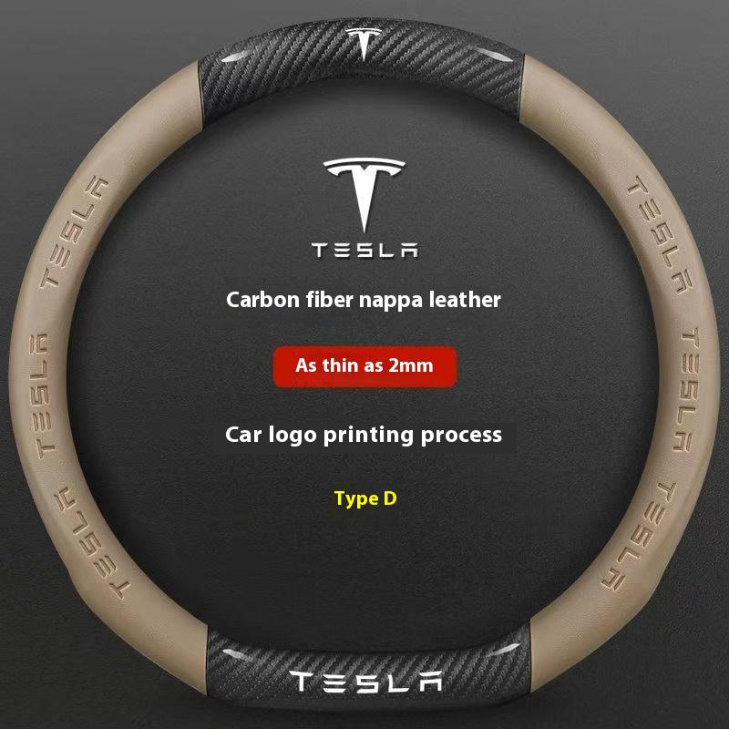 For Tesla Model 3 Model Y Model S Model X Roadster Carbon fiber Suede Leather Anti-slip Car Steering Wheel Cover Accessories