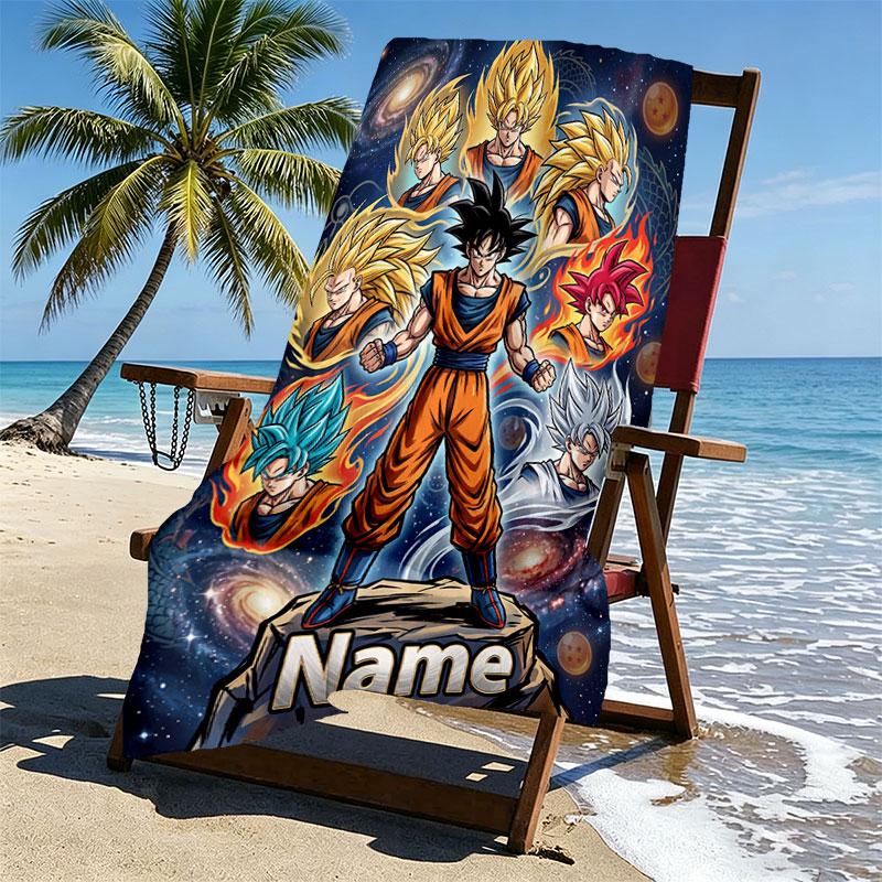Custom Name Personalized Dragon Ball Print Beach Towel, for Trip Camping Beach Party Home Decor, Birthday Gift for Family & Friends