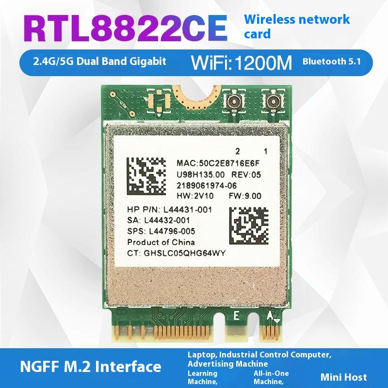 1 Set 2.4Ghz Bluetooth-Compatible Wifi Card Ipx Connector Card Rtl8822Ce Dual-Band 802.11Ac 1200Mbps M2 Wifi Card