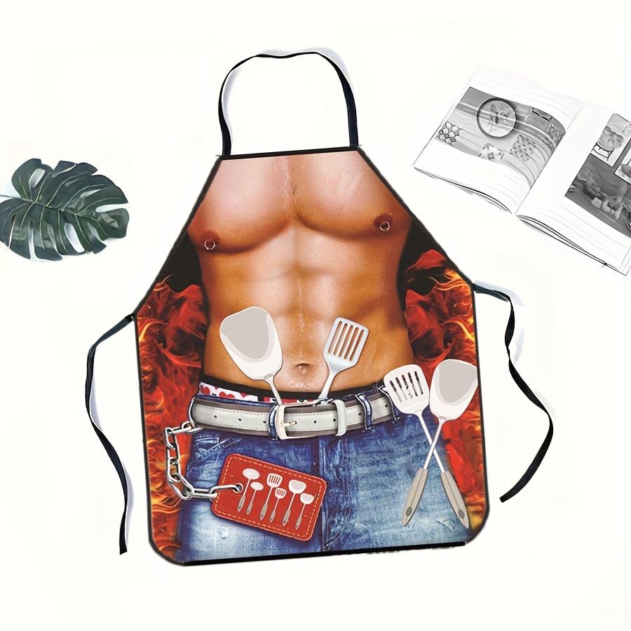 1PC Funny Muscle Man Print Chef Apron Personality Novelty Polyester Waterproof Oilproof Cooking BBQ Apron For Men Women