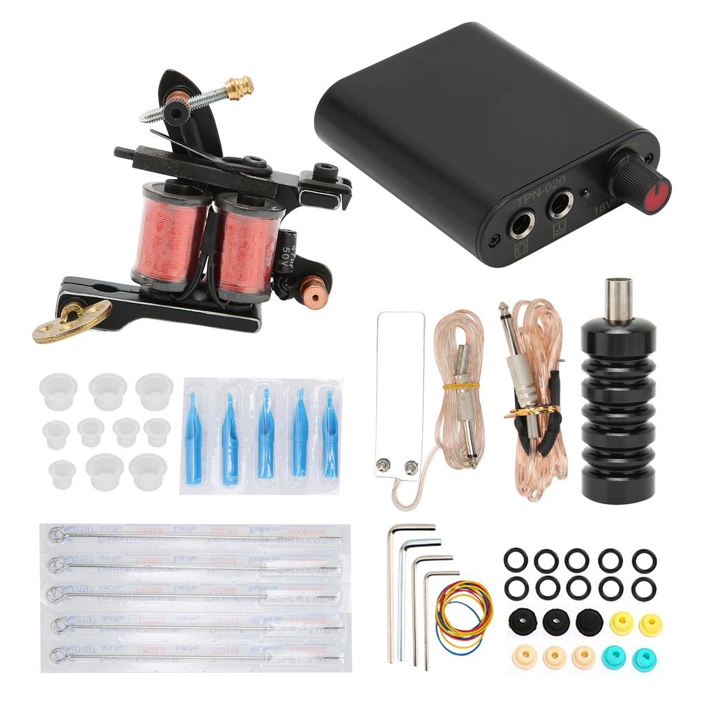 Полный комплект тату-машинки, одноразовые иглы, блок питания, емкость для пигмента чернил для татуировок, вилка 90‑265 В US