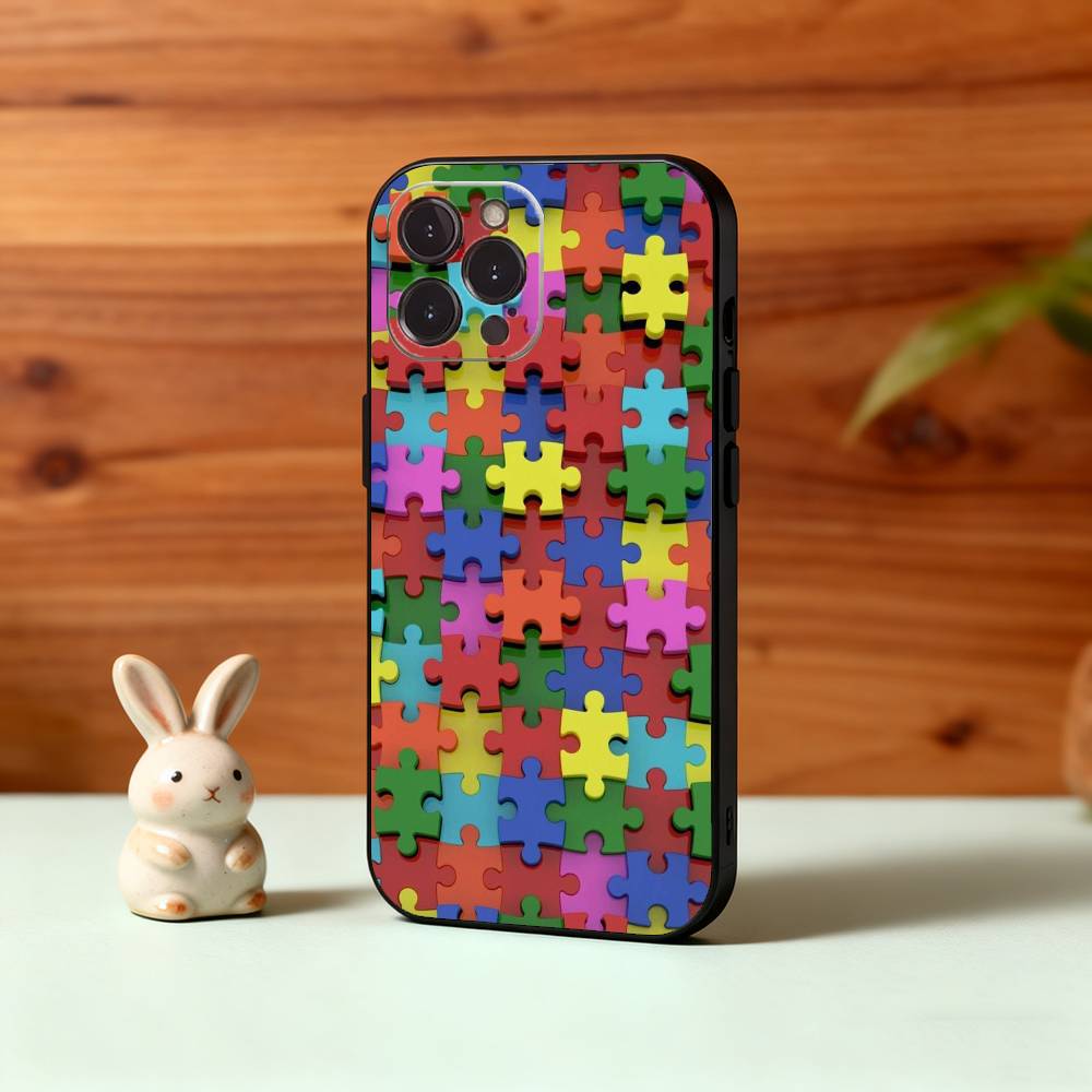 A-Autism S-Support P-Puzzle Pattern Phone Case For iPhone17,16,15,14,13,12,Plus,Pro Max, 5G Others Soft Black Cover