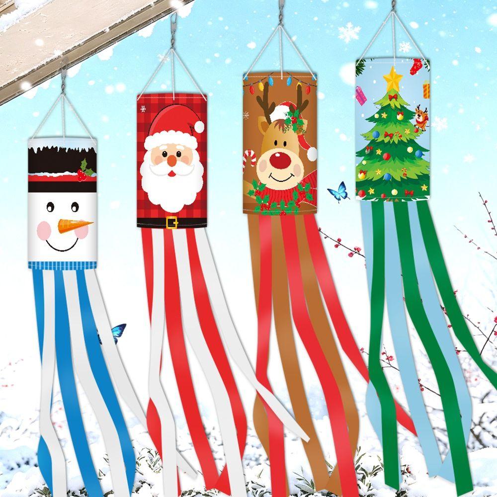 Polyester Fabric Christmas Windsock Flag Santa Snowman Christmas Yard Decor Hanging Banner Party