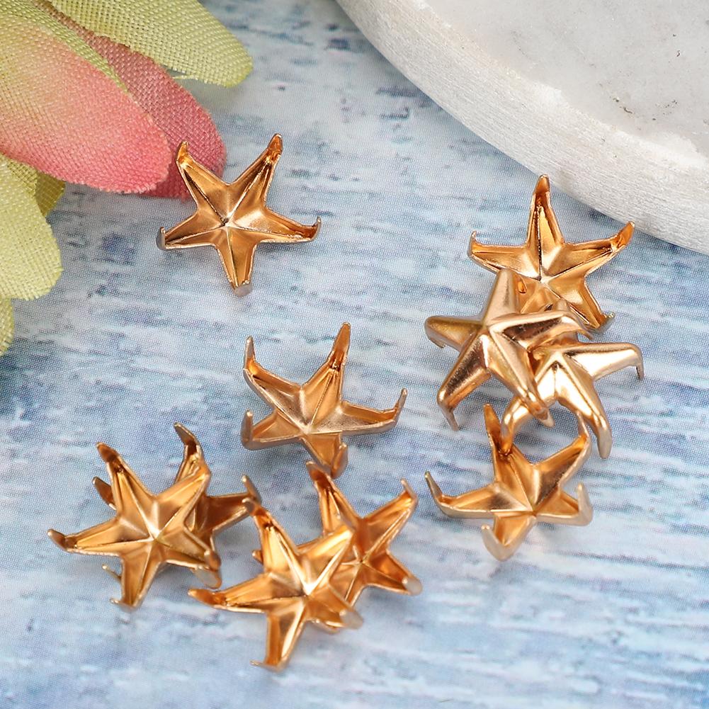 200 шт. Звездные заклепки 5-конечные Звездные гвозди-коготки DIY Сумки Шляпы Декоративные аксессуары 10 мм Золото
