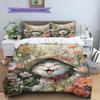 Cat with Vintage Hat  Pattern Bedding Quilt Set  Home Decoration  Gift (1 * duvet cover + 2 * pillowcase, without core)