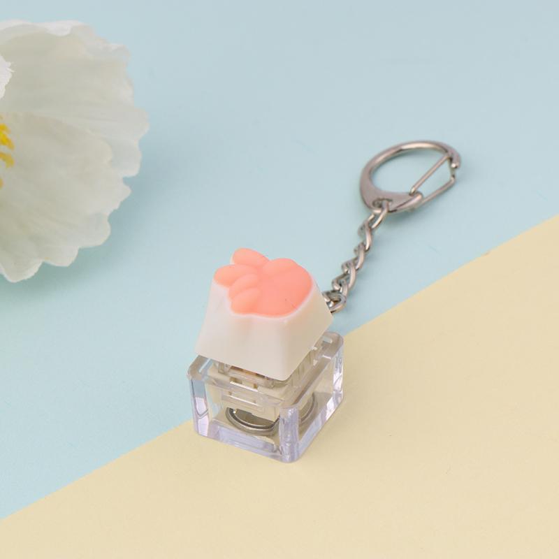 Creative Pink Cat Claw Keycap Mechanical Keyboard Keychain Led Keyboard Keyring Cute Girly Bag Pendant Relief Stress Toys