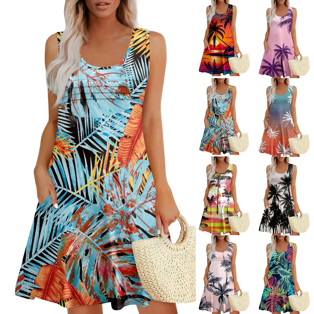 Womens Summer Dresses Loose  Sleeveless Sundresses Dress With Pockets