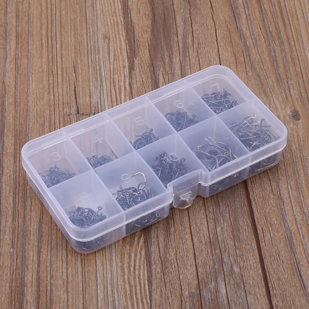 Fish Hooks Kit, 500pcs Carbon Steel Fishing Hooks Treble Hooks Kit Fishing Fish Jig Hooks with Tackle Box 3-12# Assorted Sizes
