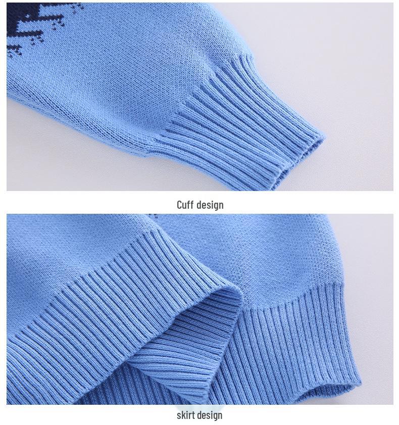 Детский вязаный свитер с круглым вырезом - Чистый хлопок, на флисовой подкладке для осени/зимы