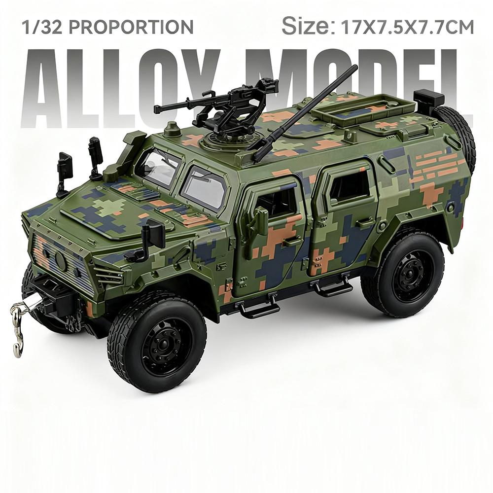 1:32 Scale Dongfeng Mengshi Sabertooth Military Car Model Toy Alloy Diecast Shock Absorption Off-road Vehicles Gifts for Kids