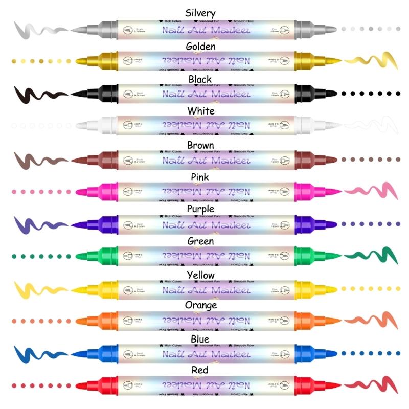 Waterproof Nail Art Pen 12/24 Color Nail Art Marker Quick Drying Pen DIY Nails Art Portable Art Tools for Home Salon