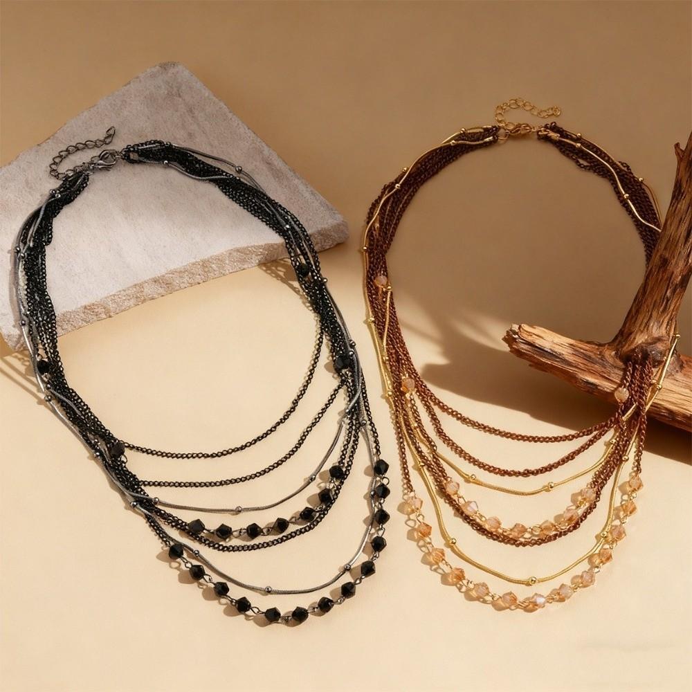 Multi-Layer Beaded Chain Necklace Glass Beads Bohemian Party Accessories Women Gift