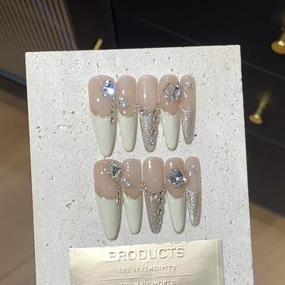 Простой телесный цвет тонкий блеск шампанского белый французский жемчуг маленький осколки алмаза мечта ногти