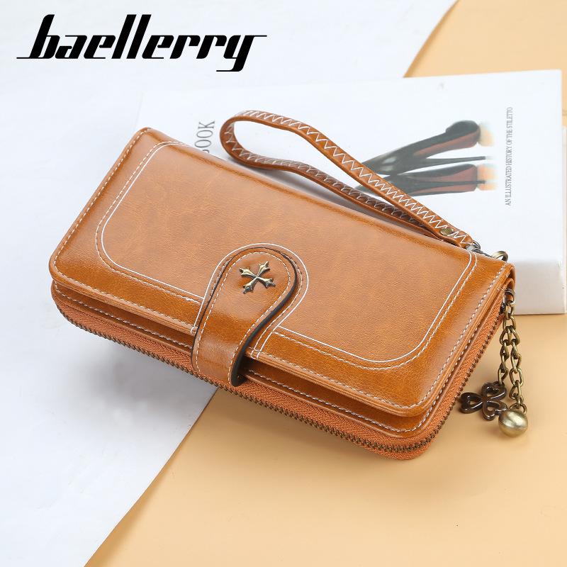 Baellerry Women's Four Leaf Clover Long Purse Multifunctional Wallet Pu Leather Card Holder Snap Button Billfold Fashion Cell Phone Bag with Lanyard