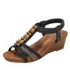 Bohemian Ethnic Style Slope Heel Sandals New Summer Middle Heel Rhinestone Beaded Vacation Beach Shoes