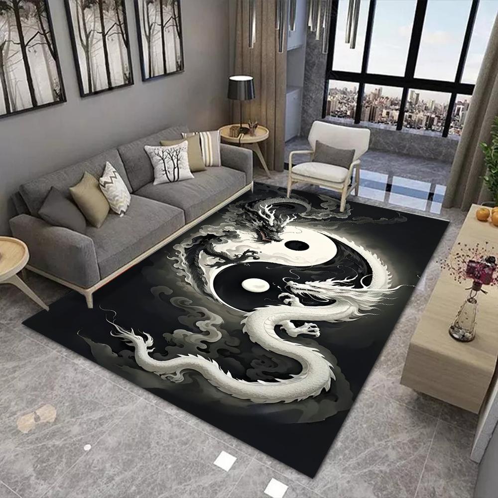 Chinese Dragon Phoenix Carpet Mat Rug Yin Yang Lucky Auspicious Traditional Pattern Modern Living Room Home Decor Soft Floor Mat