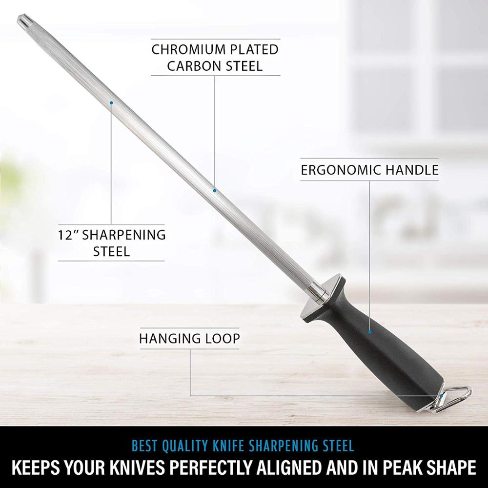 LMETJMA Премиум 12-дюймовый стержень для заточки ножей Chef Diamond Sharpening Honing Rod Stick для всех кухонных ножей KC0311