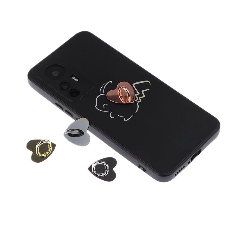 5Pcs Metal Heart Shaped Phone Charm Holder Love Heart Phone Finger Ring / Self Adhesive Mobile Phone Back Stand Hooks