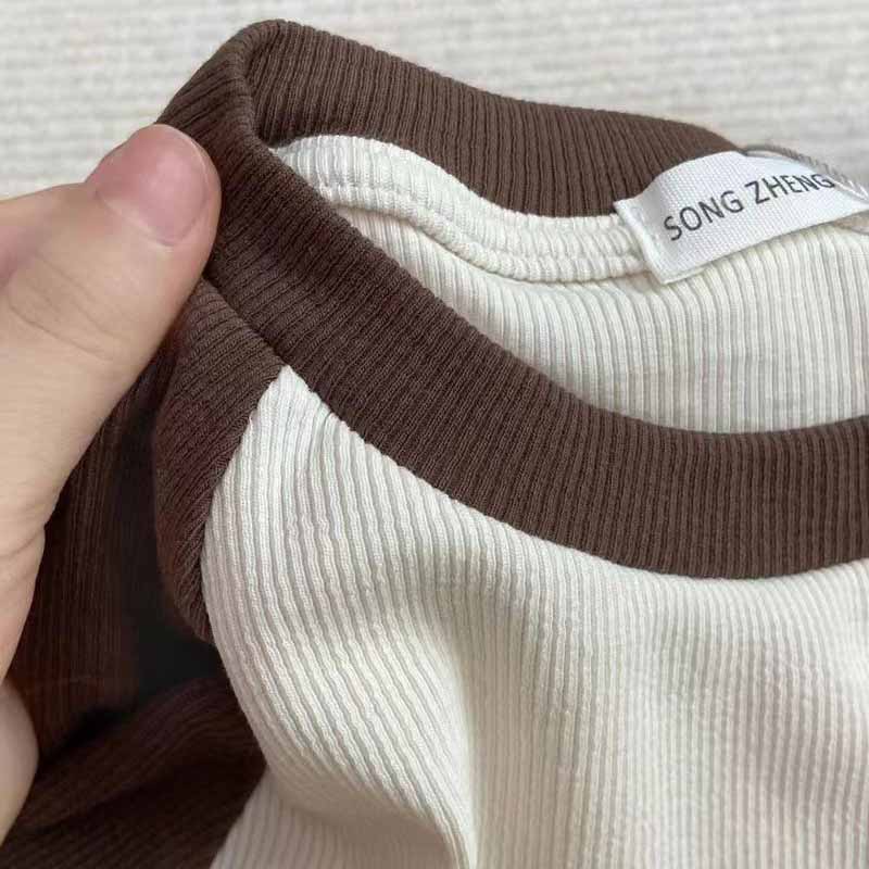 Футболка с буквенным принтом, женские весенние лоскутные топы с длинными рукавами, укороченный топ контрастного цвета в стиле ретро, ​​обтягивающий топ для девочек Y2K