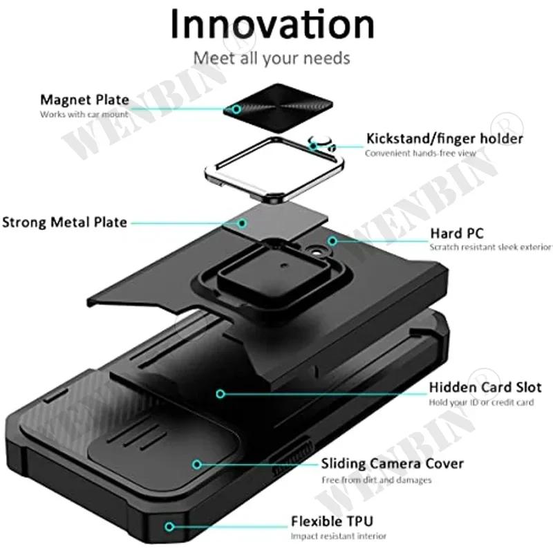 Чехол для iPhone 17 16 15 14 13 12 Pro Max Plus 8 7 Plus Mini, усиленная защита, сдвижная крышка камеры и крышка с зажимом для карт.