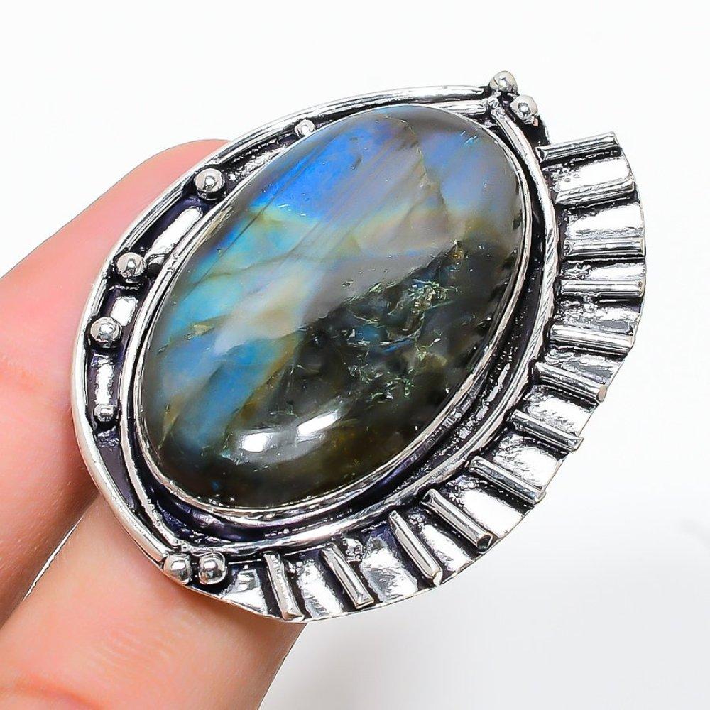 Labradorite Gemstone Handmade 925 Sterling Silver Jewelry Ring Size 8 M6t94