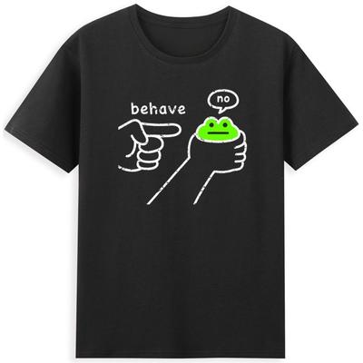 Веди себя Не Смешная Нечестная Лягушка Мультяшная Графика Мужская Хлопковая Футболка Смешной Принт Футболка с Круглым Вырезом Милые Графические Футболки Мужская Одежда