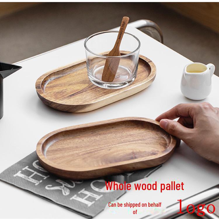 Small Oval Wooden Japanese Style Tray for Desserts and Afternoon Tea, Made of Solid Wood.
