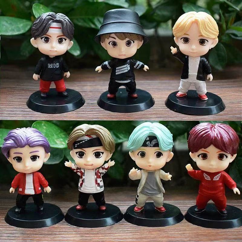 7 шт. Набор фигурок персонажей для торта BTS, игрушки-фигурки, мини-фигурки BTS, куклы, принадлежности для вечеринки по случаю дня рождения, украшения для автомобиля и рабочего стола, украшения BTS на день рождения