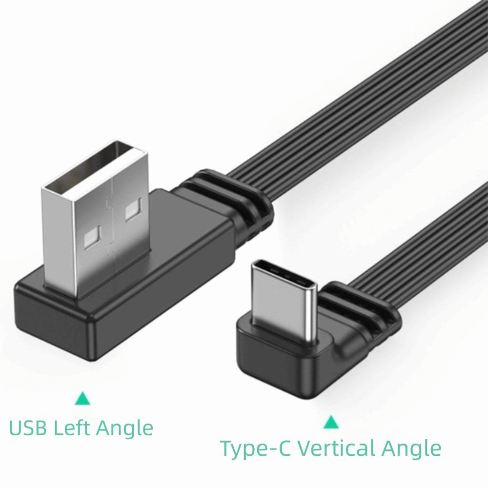 Double Elbow Type C Data Cable 90 Degree Super Soft Mobile Game Cable Flat Flexible Double-Sided USB C Charging Cable Charging
