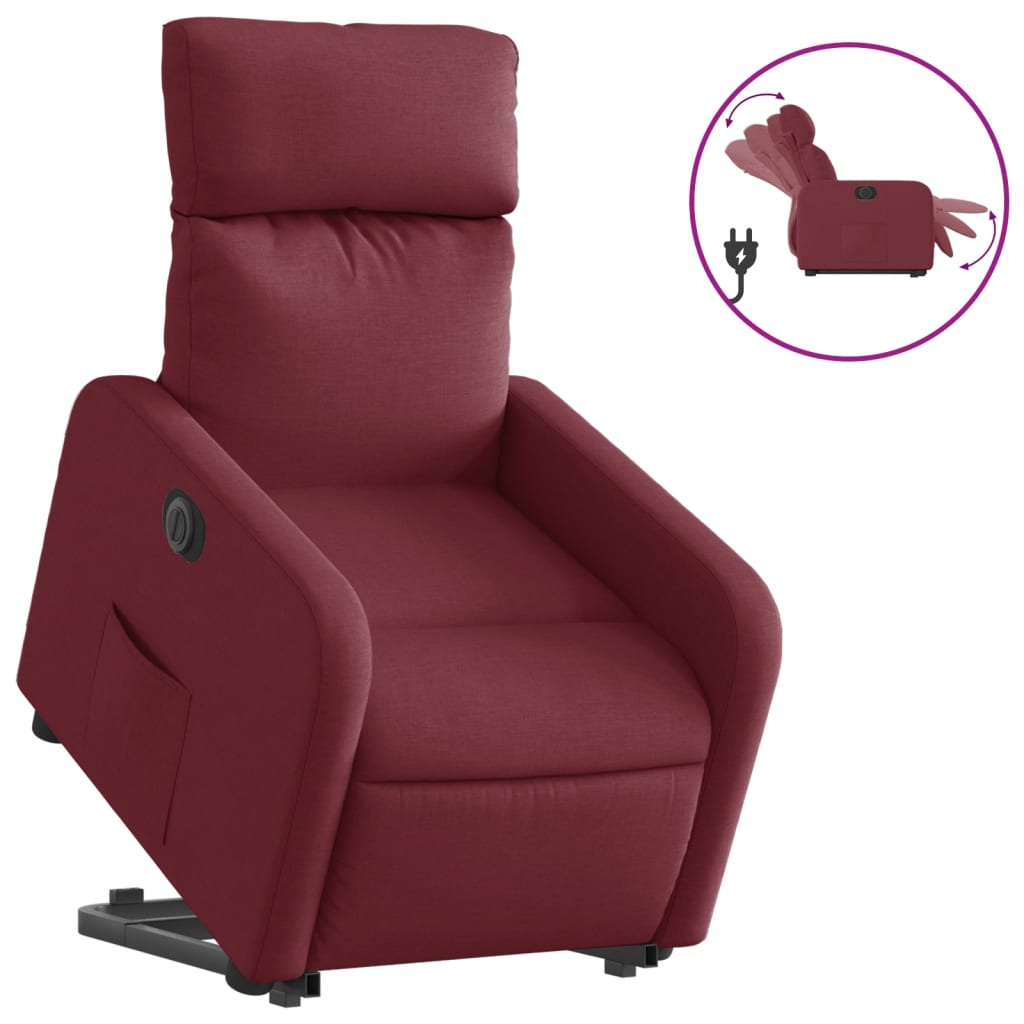 Electric Recliner Chair with Rising Assistance Burgundy Fabric