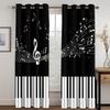 Black Music Abstract Piano Note Art Modern Thin 2 Pieces Light Filtering Curtains for Living Room Bedroom Window Drape Decor