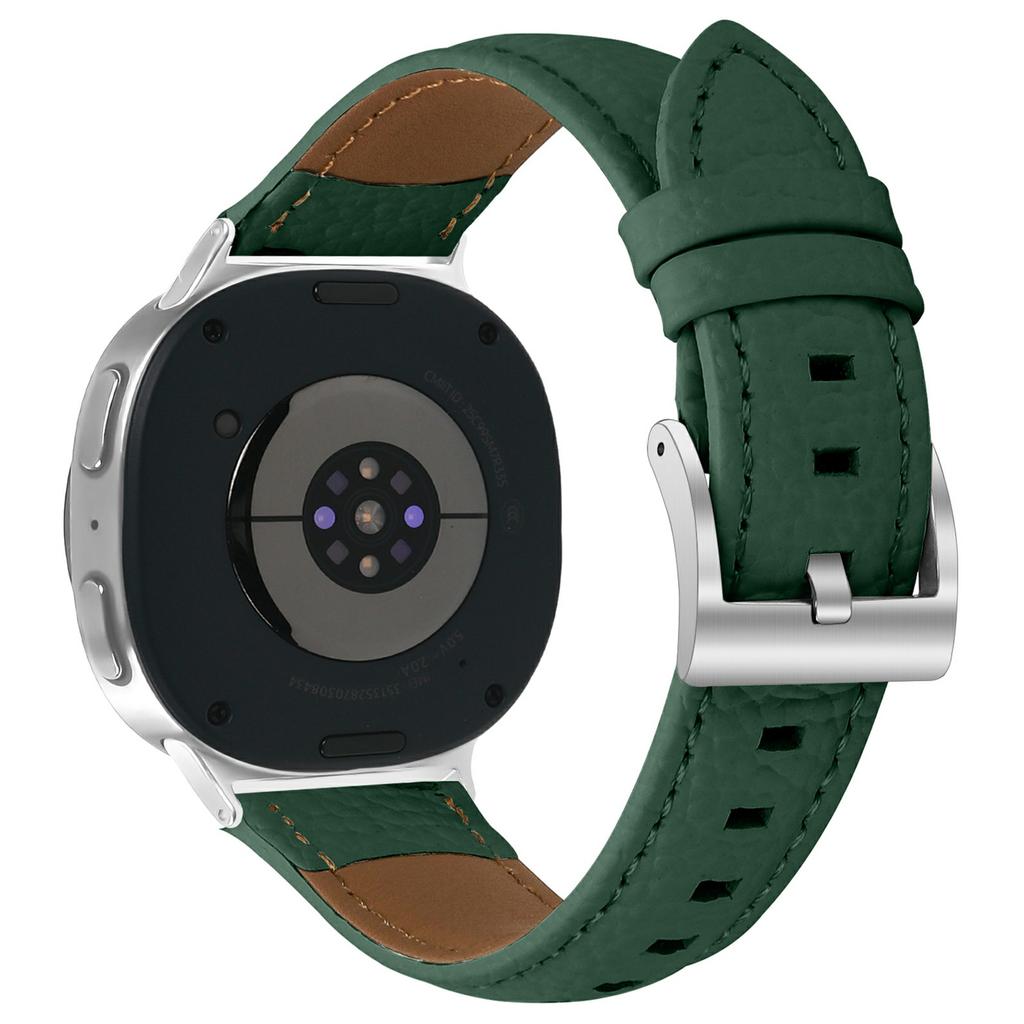 Litchi Texture Genuine Cow Leather Strap for Samsung Galaxy Watch8 Classic 46mm/Watch8 44mm/40mm Pointed-End Watch Band with Silver Buckle