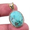 Natural Tibetan Turquoise Gemstone 925 Solid Silver Two Tone Pendant 1.50'' W1Z77