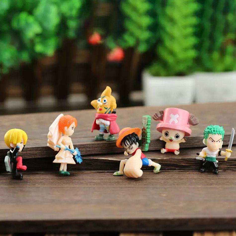 6 шт. ПВХ Серия One Piece Луффи, Чоппер, Усопп, Санджи, Зоро Аниме Фигурки Мини Модели Куклы Топперы для Торта Украшения