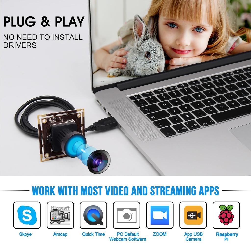 ELP 4K USB веб-камера с CMOS IMX415 Micro 110 градусов USB модуль камеры Plug and Play для Windows Linux Mac Android Объектив без дисторсии,