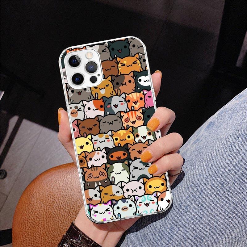 Cartoon Cute Cats Background Phnoe Case for Iphone 17 Air 16 16E 11 12 13 Mini 14 Plus 15 Pro Max 7 8 + SE 2020 Phone Cover Coqu