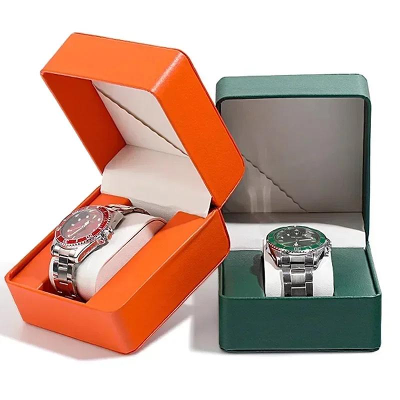 Watch Storage Box PU Leather Single Watch Display Case Wristwatch Holder Travel Jewelry Watch Organizer with Pillow Gift