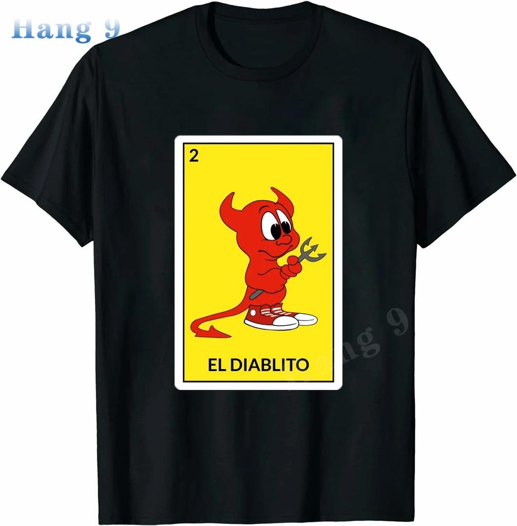 Футболка с рисунком мексиканского бинго EL DIABLITO Loteria Card, новинка, забавная семейная футболка, черная, большого размера, с коротким рукавом для мужчин и женщин
