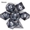 7 Pcs Black Resin Flowing Sand White Number Sharp Edge Dice Polyhedral Dice Suitable for RPG Board Game