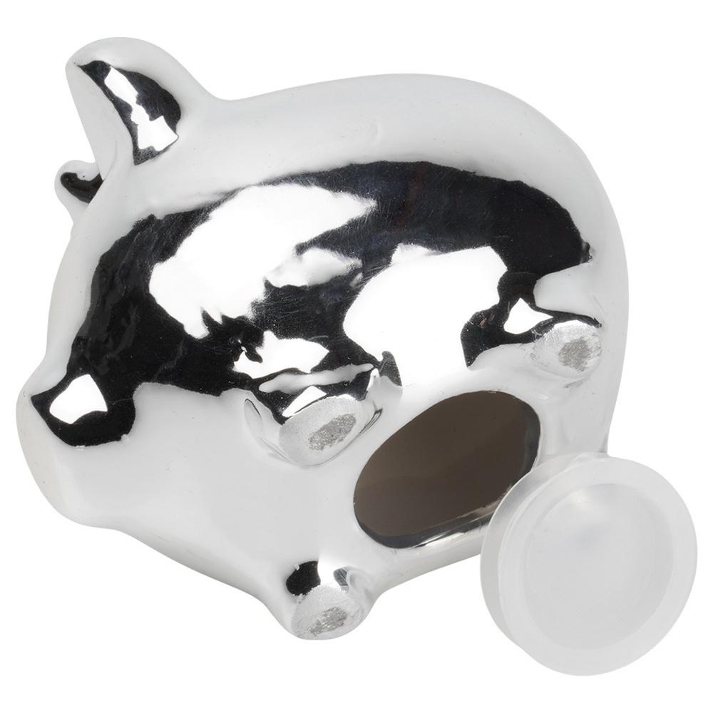 Ceramic Piggy Bank, Mirror Silver, 9.5X7X8.5 Cm