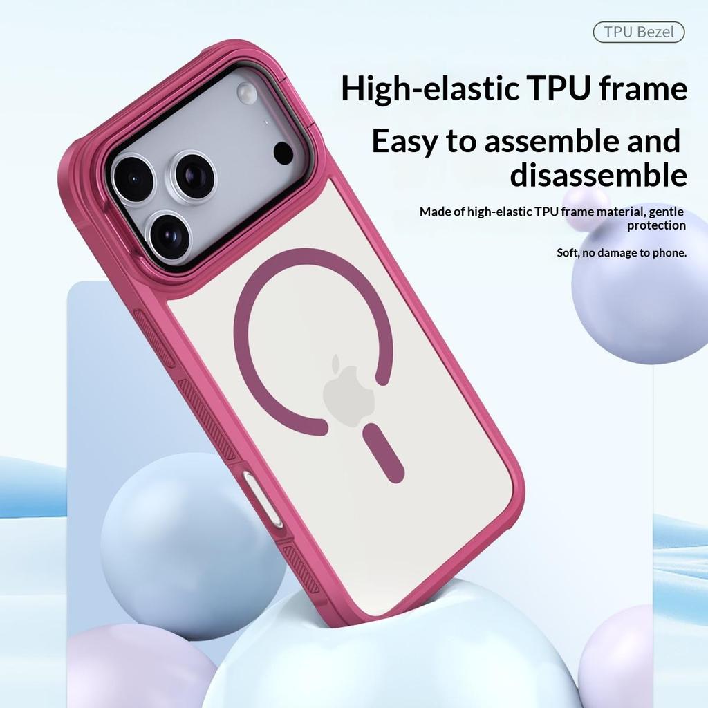 For iPhone 17 Pro Max Magnetic Case Compatible with MagSafe Clear Back Cover with Lens Cover Kickstand