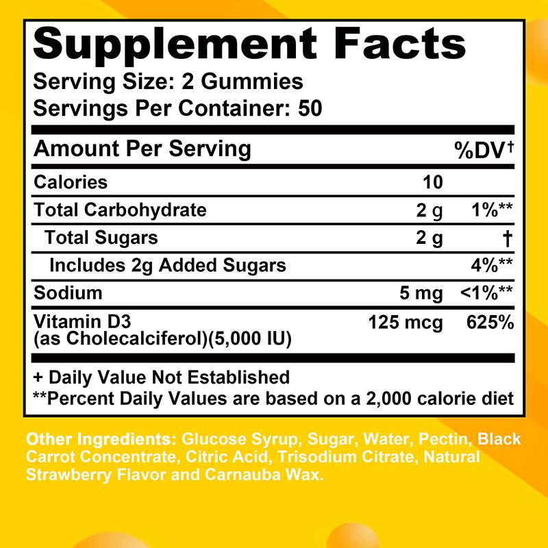 Vitamin D3 gummies, support immunity, nutritional supplement, suitable for both men and women.