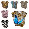 XL-7XL Plus Size Leopard Tee Butterfly Digital 3D Printed Short Sleeved T-shirt Men Women Couple Round Neck Top