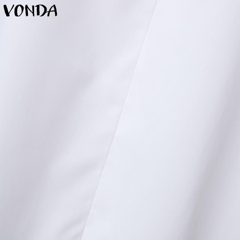 VONDA Женское элегантное однотонное свободное платье-рубашка с длинным рукавом А-силуэта