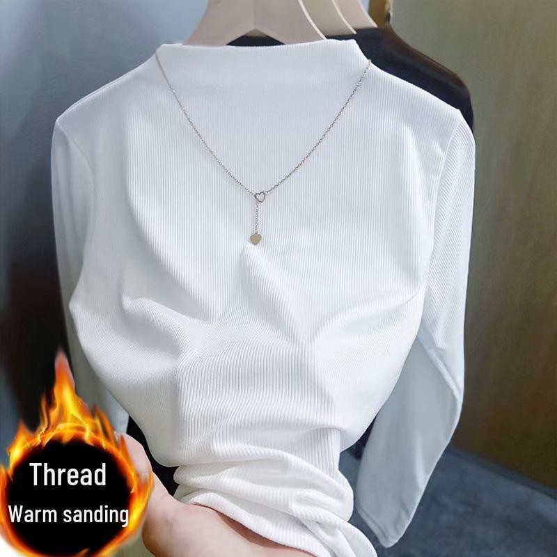 Женский топ из плотного бархата с полувысоким воротником и длинными рукавами, осень/зима 2024 г.